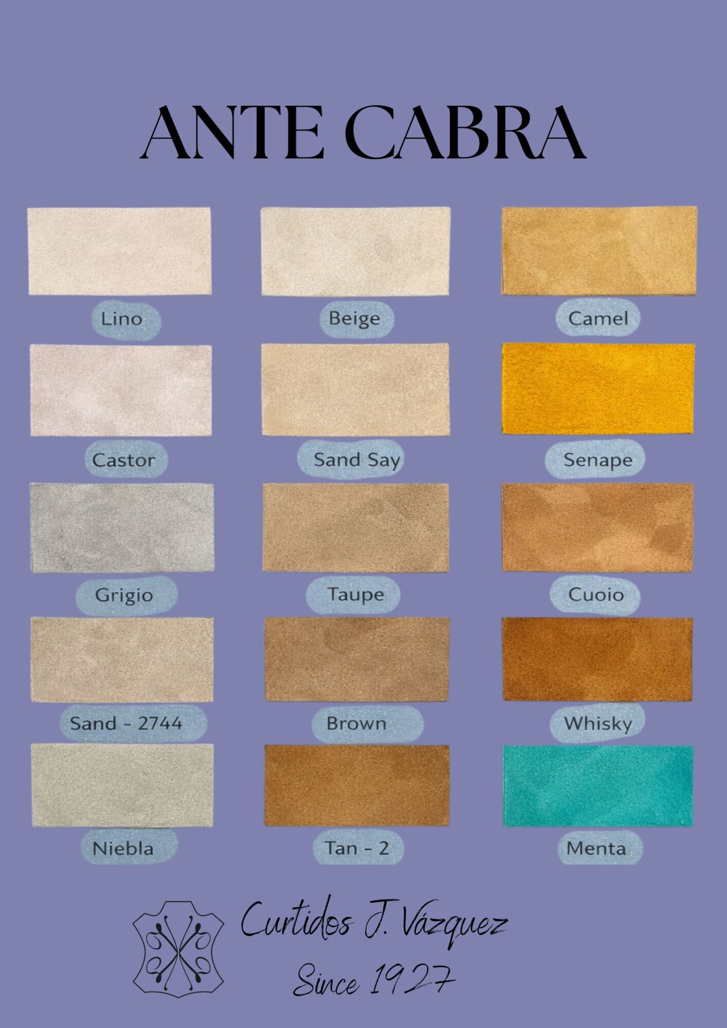 Carta de colores de artículo de piel Ante Cabra