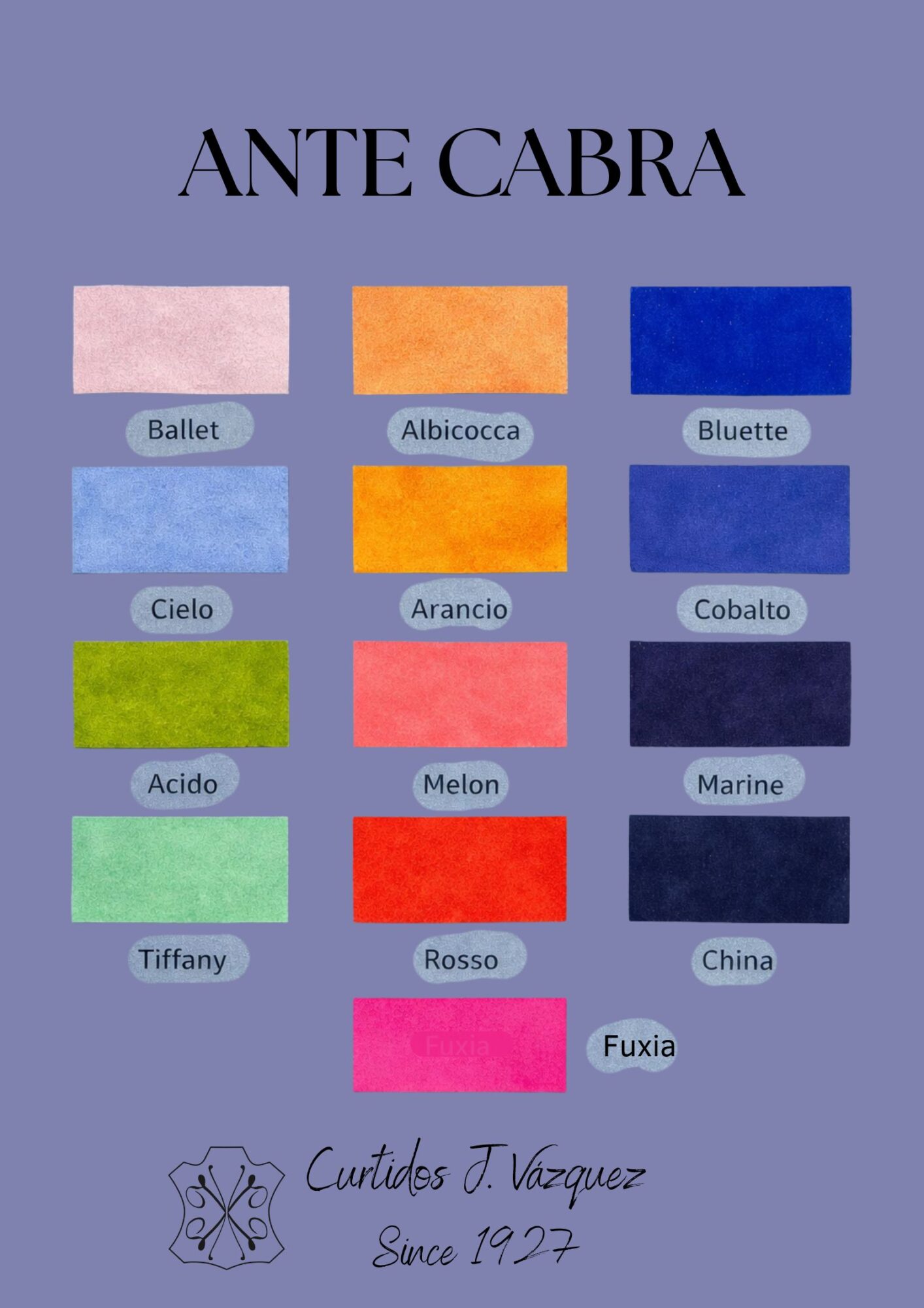 Carta de colores de artículo de piel Ante Cabra