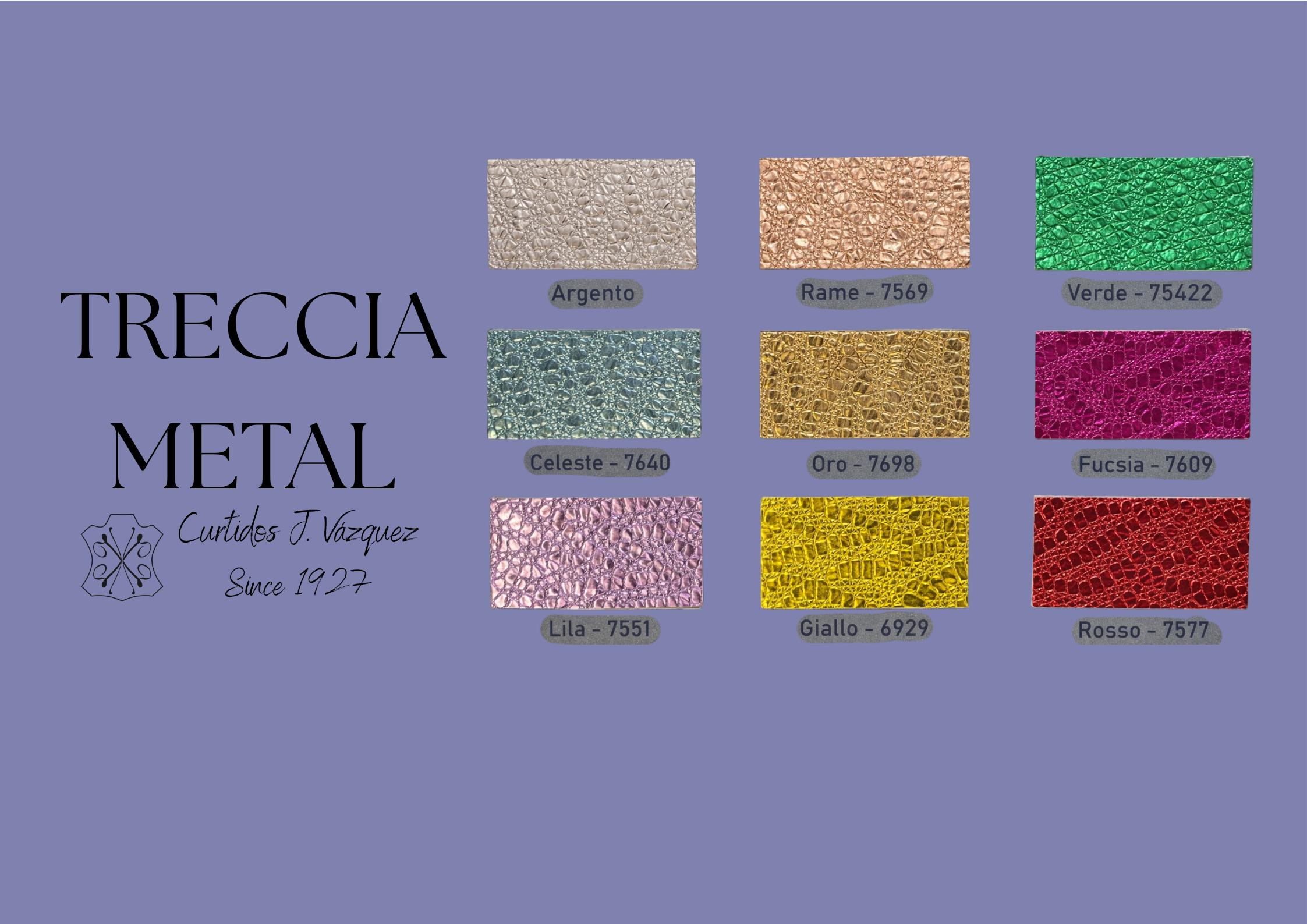 carta de colores piel grabado tipo trenza metalizada