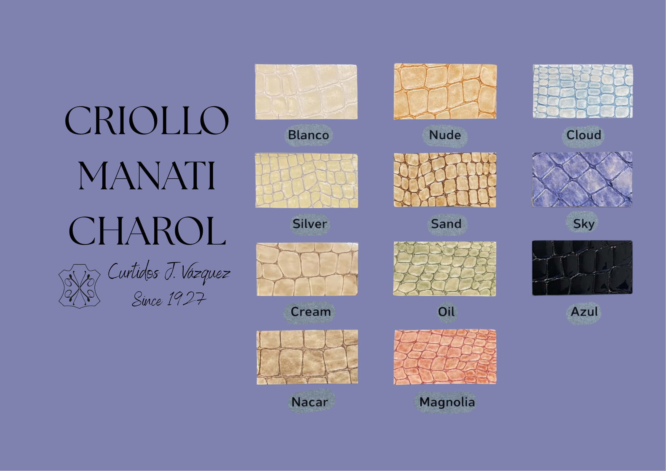 Carta de colores piel charol grabado exotico