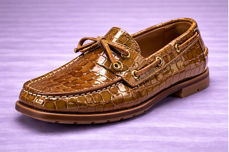 Zapato nautico piel charol grabado exotico